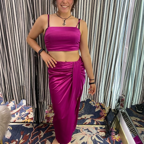 Mable party prom event skirt crop top set satin pink fuchsia magenta   XS S M - Picture 4 of 4